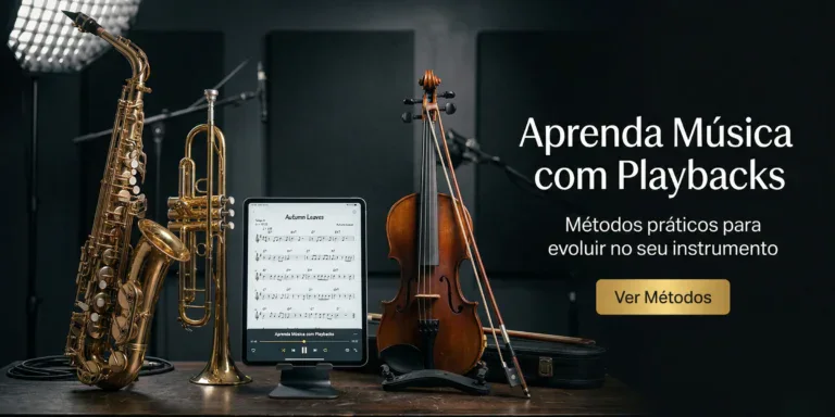 Aprenda música com playback e métodos práticos para evoluir no seu instrumento.